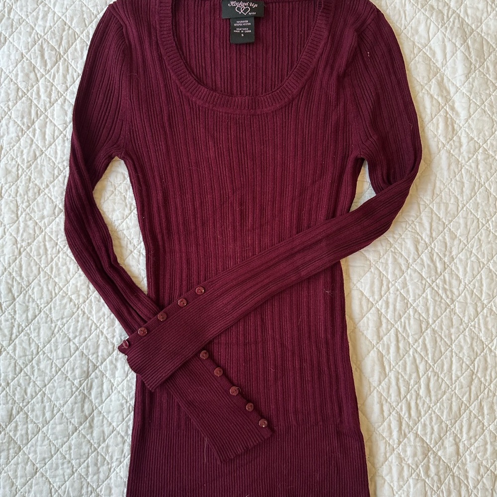 Burgundy Ribbed Long Sleeve Sweater